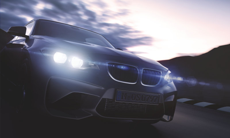 BMW with factory-equipped LED headlights.