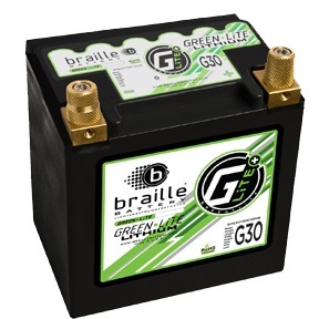 Braille Battery G30 lithium-ion batteries provide comparable power to a lead-acid or AGM battery, but weigh 15 pounds less.