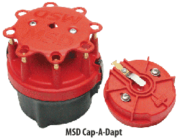 Quality components like a MSD Cap-A-Dapt distributor cap and rotor can help in solving ignition problems.